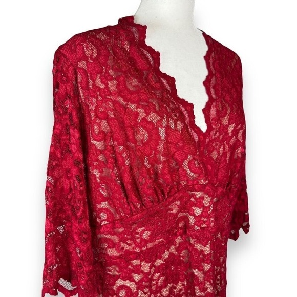 Kiyonna Red Lace Women Dress Size 2X Plus Size Cocktail Evening Romantic Regency - Picture 4 of 16